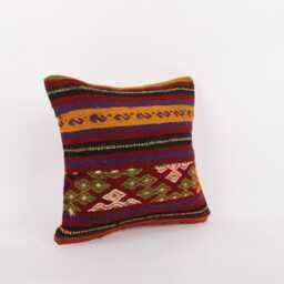 Vintage Turkish Kilim Pillow Cover Handwoven Wool Cushion - 16x16 - thumbnail 3