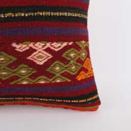 Vintage Turkish Kilim Pillow Cover Handwoven Wool Cushion - 16x16 - thumbnail 2