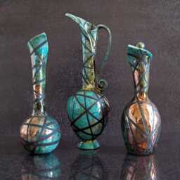 Trio Of Decorative Raku Vases - Handcrafted Ceramic With Antique Design, Elegant Shapes, Geometric Decorations, Customizable Colors - thumbnail 2