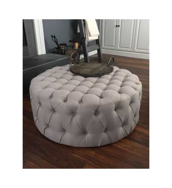 Chesterfield Plush Velvet Ottoman - Round Footstool Coffee Table - image 1