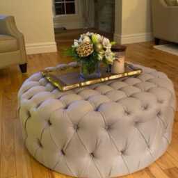 Chesterfield Plush Velvet Ottoman - Round Footstool Coffee Table - thumbnail 3