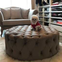 Chesterfield Plush Velvet Ottoman - Round Footstool Coffee Table - thumbnail 2