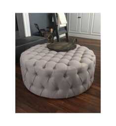 Chesterfield Plush Velvet Ottoman - Round Footstool Coffee Table