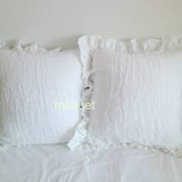 Pair Pre Washed 100% Hemp Linen Ruffled European Shams, Pillow Cases - thumbnail 2