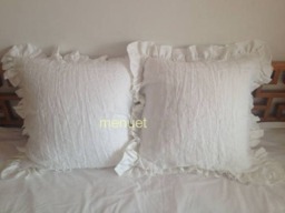 Pair Pre Washed 100% Hemp Linen Ruffled European Shams, Pillow Cases - thumbnail 1