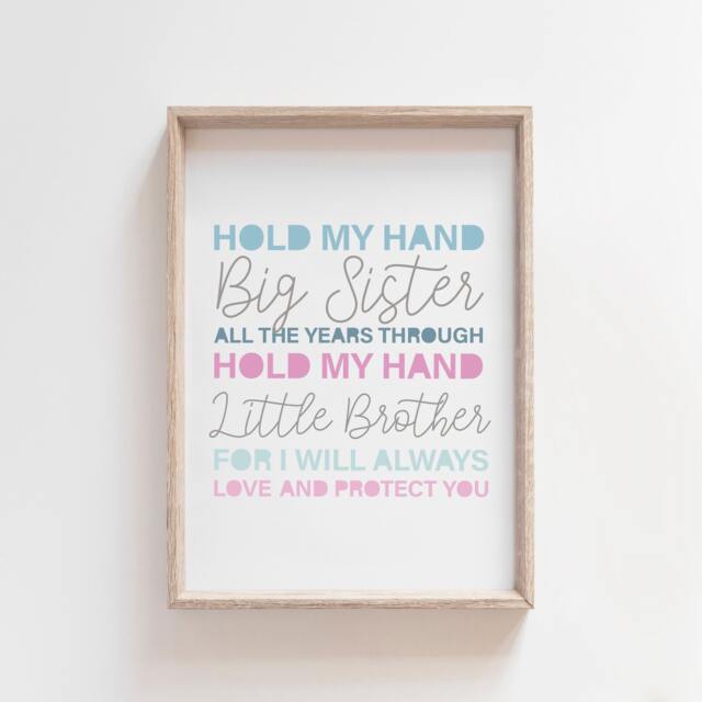 Brother & Sister Print, Sibling Prints, Playroom Big Sis Lil Bro, Wall Art, Siblings Shared Room, Kids Bedroom Decor - image 1