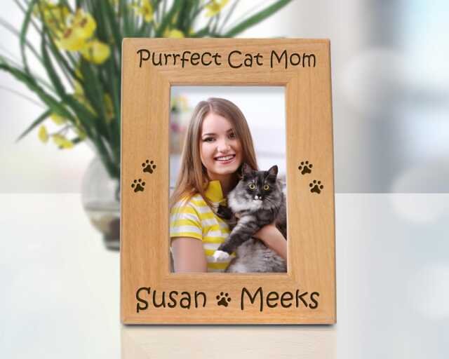 Cat Mom Frame Purrfect Custom Photo Personalized Wooden Pet Picture Holder Engraved Kitten Gift Idea Best Friend Present Memory Keepsake - image 1