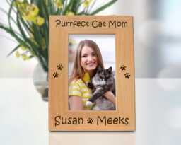 Cat Mom Frame Purrfect Custom Photo Personalized Wooden Pet Picture Holder Engraved Kitten Gift Idea Best Friend Present Memory Keepsake - thumbnail 1