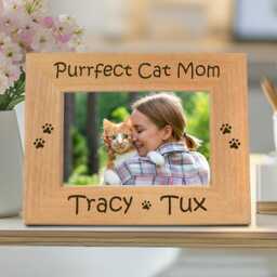 Cat Mom Frame Purrfect Custom Photo Personalized Wooden Pet Picture Holder Engraved Kitten Gift Idea Best Friend Present Memory Keepsake - thumbnail 2