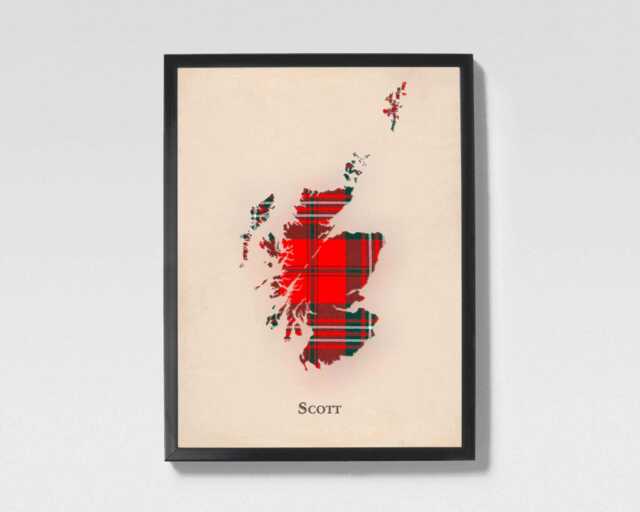 Clan Scott Red Scottish Tartan Map - Of Scotland Family Wall Decor, Ready To Hang - image 1