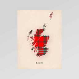 Clan Scott Red Scottish Tartan Map - Of Scotland Family Wall Decor, Ready To Hang - thumbnail 2