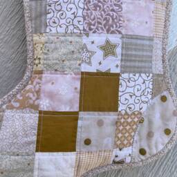 Gold & Beige Quilted Christmas Stocking, Cottton Patchwork, Free Personalization, Large Size, Fully Lined, Flannel Cuff With Jingle Bells - thumbnail 2