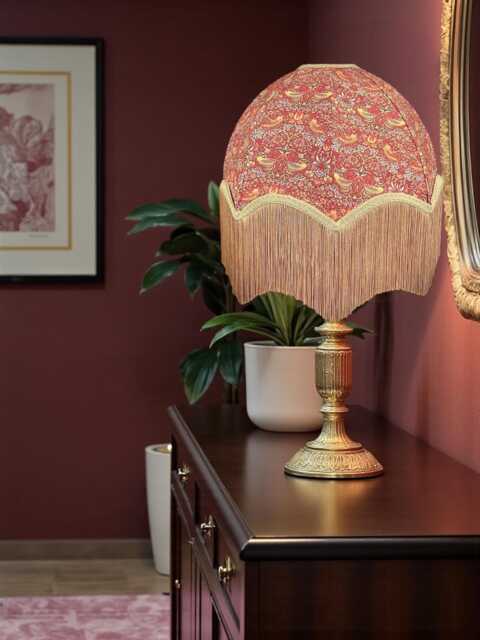 Handcrafted William Morris Strawberry Thief Fabric Dome Lampshade Antique Gold Braid, Bespoke British Handmade - image 1