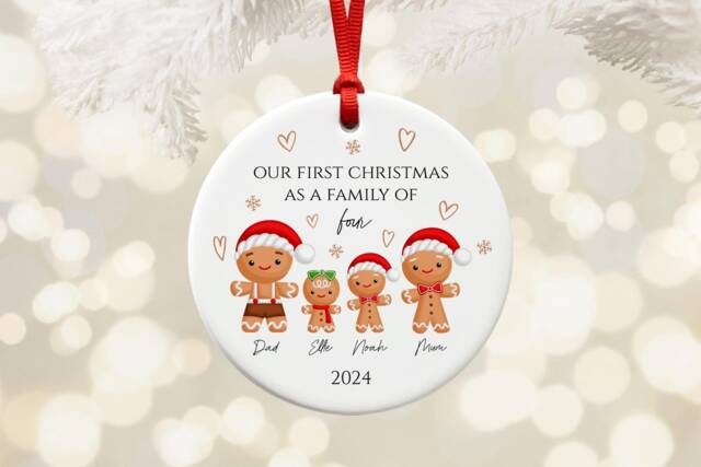 Personalised Gingerbread Our First Christmas As A Family Of 4 Ornament, New Baby Tree Decoration, Gift For Parents - image 1