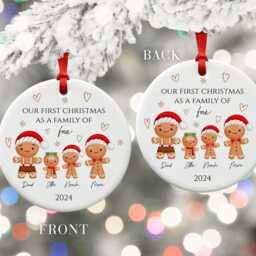 Personalised Gingerbread Our First Christmas As A Family Of 4 Ornament, New Baby Tree Decoration, Gift For Parents - thumbnail 2