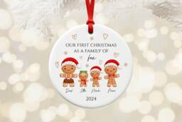 Personalised Gingerbread Our First Christmas As A Family Of 4 Ornament, New Baby Tree Decoration, Gift For Parents - thumbnail 1