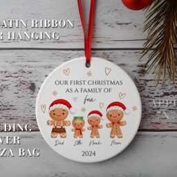 Personalised Gingerbread Our First Christmas As A Family Of 4 Ornament, New Baby Tree Decoration, Gift For Parents - thumbnail 3