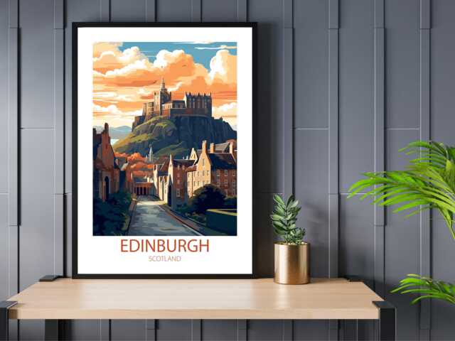 Edinburgh - Abstract Art Scotland Castle Wall Print Gift Idea Bespoke Poster A5 A4 A3 Framed Or Unframed - image 1
