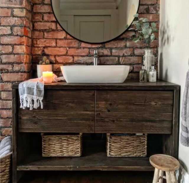 Glasgow - Double Bathroom Vanity Unit Handmade Reclaimed Timber Rustic Sink Cabinet - image 1