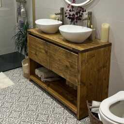 Glasgow - Double Bathroom Vanity Unit Handmade Reclaimed Timber Rustic Sink Cabinet - thumbnail 3