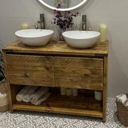 Glasgow - Double Bathroom Vanity Unit Handmade Reclaimed Timber Rustic Sink Cabinet - thumbnail 2
