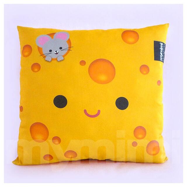 Kawaii Cheese Pillow Yellow Cotton Kids Cushion - 12x12 - image 1