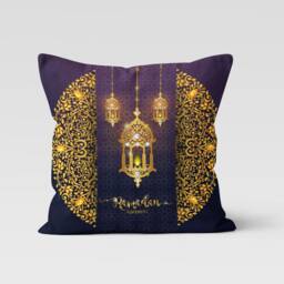 Eid Mubarak Cushion Cover, Religious Islamic Al Fitr Home Decor, Blue & Pink Muslim Pillow Case, Ramadan Kareem Gift - thumbnail 3