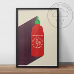 Sriracha Poster Print - Minimalist Wall Art Gifts Chili Sauce Minimal Hot Sauce Themed - thumbnail 1