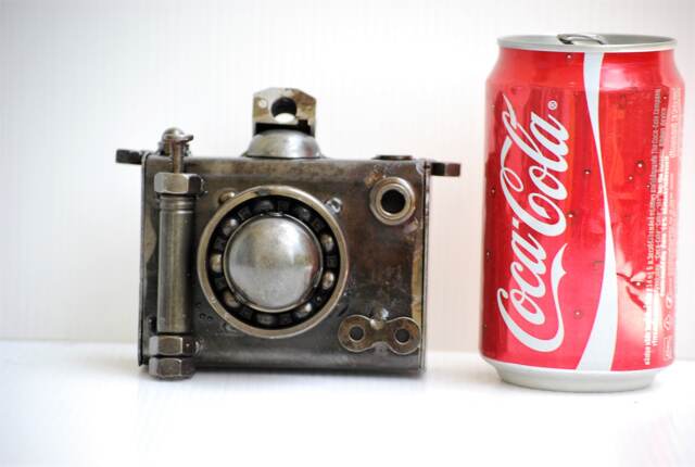 Camera Scrap Metal Sculpture, Handmade Recycled Steel Art, Unique Valentine Gift For Him - image 1