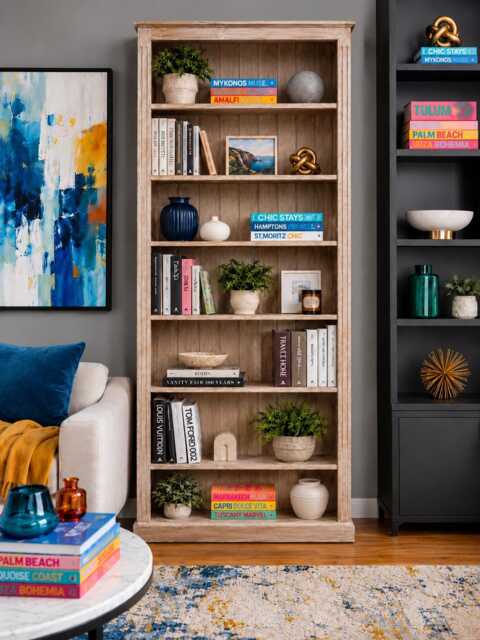 Tall Traditional Wooden 7Ft X 3Ft Bookcase, Handcrafted Adjustable Display Shelving Unit, Bookshelves - image 1
