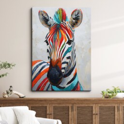Colorful Zebra Fun Animal Lover Abstract Oil Painting Wall Art Framed Canvas Poster Print Home Kitchen Living Room Decor Gifts - thumbnail 1