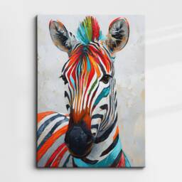 Colorful Zebra Fun Animal Lover Abstract Oil Painting Wall Art Framed Canvas Poster Print Home Kitchen Living Room Decor Gifts - thumbnail 3