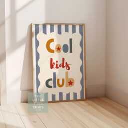 Cool Kids Club Print With Stripey Background, Scalloped Retro Bedroom Playroom - thumbnail 3