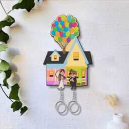 Personalized Carl & Ellie Wedding Keychain, Up Couple Keychain, Up House Key Holder, Balloon House, Perfect Home Decor, Anniversary Gift - thumbnail 2