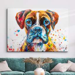 Colorful Boxer Dog Pet Abstract Modern Oil Painting Wall Art, Framed Canvas Poster Print, Home Kitchen Office Room Decor, Gifts - thumbnail 1