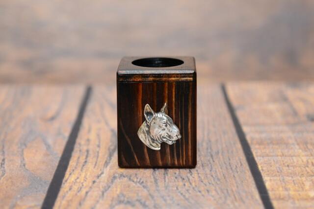 Bull Terrier - Wooden Candlestick With Dog, Souvenir, Decoration, Limited Edition, Collection - image 1
