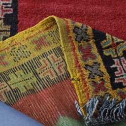 Vintage Moroccan Wool Rug 9x5 Ft Handwoven Red Berber Tribal Carpet - thumbnail 4