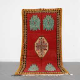 Vintage Moroccan Wool Rug 9x5 Ft Handwoven Red Berber Tribal Carpet - thumbnail 1