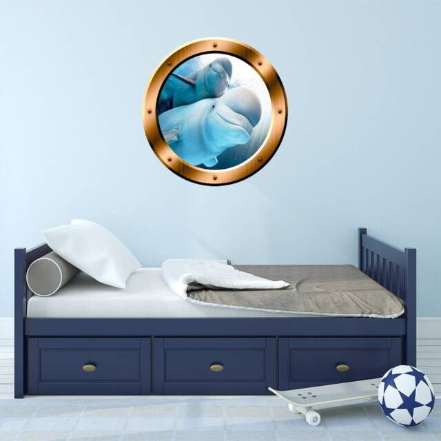 Underwater Wall Art 3D Porthole Beluga Whale Family Ocean View Window Bronze Portal Bp5 - image 1
