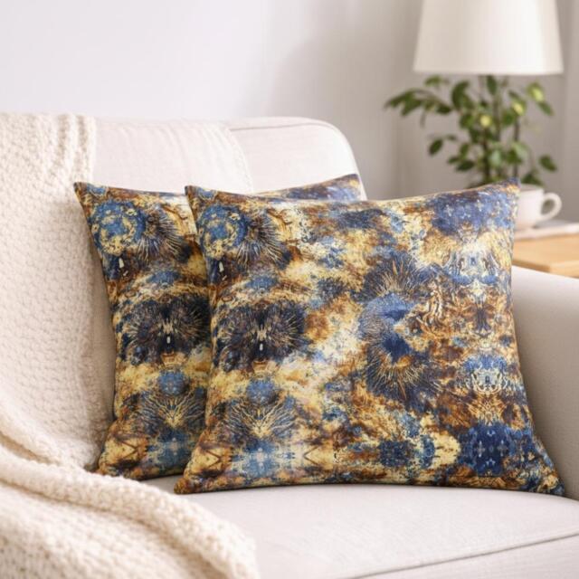 Blue Gold Marble Abstract Cushion Cover - Firework Throw Pillowcase - 18x18 - image 1