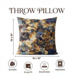 Blue Gold Marble Abstract Cushion Cover - Firework Throw Pillowcase - 18x18 - thumbnail 3