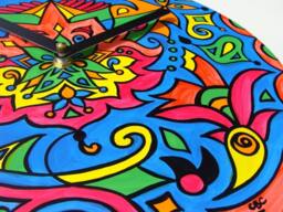 Psychedelic Mandala Clock in Blue/Pink Green Orange Yellow - Geometric Design Made From Recycled Vinyl Record - thumbnail 1
