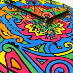 Psychedelic Mandala Clock in Blue/Pink Green Orange Yellow - Geometric Design Made From Recycled Vinyl Record - thumbnail 3