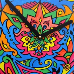 Psychedelic Mandala Clock in Blue/Pink Green Orange Yellow - Geometric Design Made From Recycled Vinyl Record - thumbnail 2