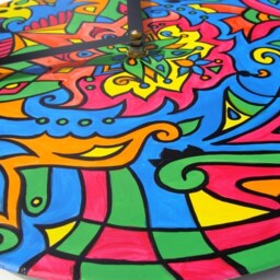 Psychedelic Mandala Clock in Blue/Pink Green Orange Yellow - Geometric Design Made From Recycled Vinyl Record - thumbnail 4