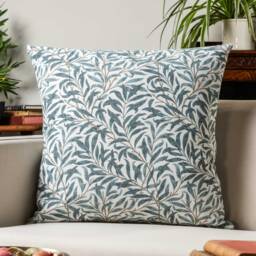 Willow Branch Tapestry Extra-Large Cushion in Duck Egg Blue. William Morris Style Botanical Leaf Print Soft 23X23