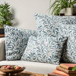 Willow Branch Tapestry Extra-Large Cushion in Duck Egg Blue. William Morris Style Botanical Leaf Print Soft 23X23 - thumbnail 2