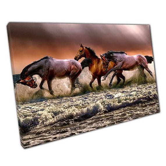 Wild Horses Canvas Wall Art - Ready To Hang D??cor For Home Office - image 1
