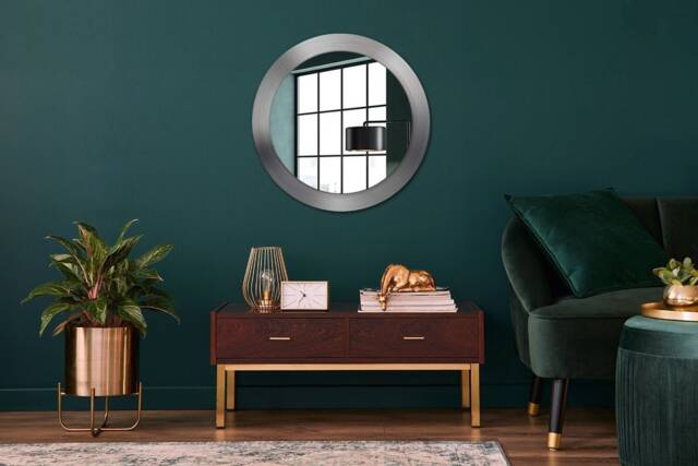 Shining Steel, Silver, Round Mirror Frame, Colorful, Glass Wall Art, Printed - image 1