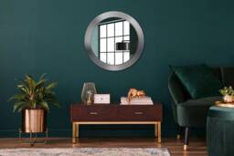 Shining Steel, Silver, Round Mirror Frame, Colorful, Glass Wall Art, Printed